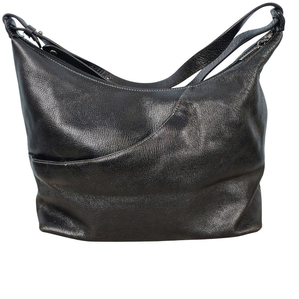 Maxx New York Womens Hobo Bag Black Pebbled Leather Paisley Lining Shoulder Bag